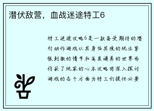 潜伏敌营，血战迷途特工6